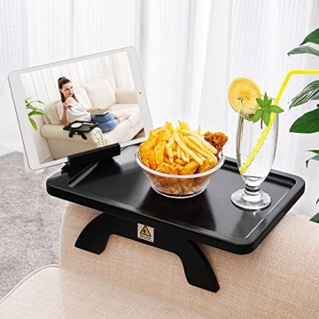 SINWANT Sofa Armrest Tray, Clip On Couch Arm Table, Foldable Sofa Arm Tray with 360° Rotating Phone...