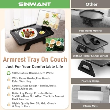 Versatile SINWANT Sofa Armrest Tray for Drinks and Snacks