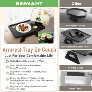 Versatile SINWANT Sofa Armrest Tray for Drinks and Snacks