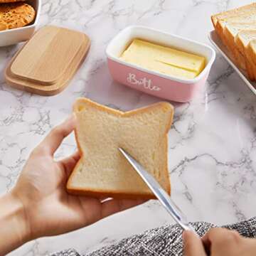 ALEGION Pink Butter Dish with Lid - Durable Ceramic Keeper for Your Kitchen