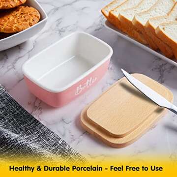 Pink Butter Dish with Lid for Kitchen Decor
