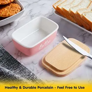 Pink Butter Dish with Lid for Kitchen Decor