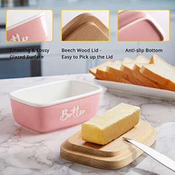 Pink Butter Dish with Lid for Kitchen Decor