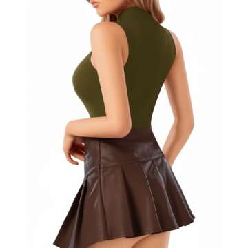 MANGOPOP Women's Mock Turtle Neck Sleeveless Tank Tops Bodysuit Leotard Clothing