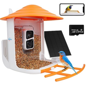 WIZACE Smart Bird Feeder Camera with Solar Panel & 64GB TF Card, Bird Watching Camera Outdoor Auto C...