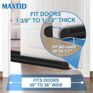 MAXTID Large Door Draft Stopper for Bottom of Doors 36” Under Door Draft Noise Blocker Black Gap Stoppers Door Draft Guard for Bottom of Doors Adjustable Door Sweep Draft Seal Home Essentials Gadgets