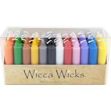 Wicca Wicks - Box of 48 Colored Candles | 4 inches Tall & 3/4 inch Diameter | Witchcraft Supplies fo...