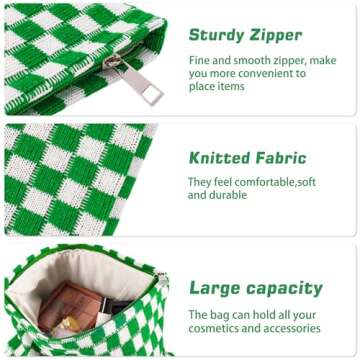 ZLFSRQ 3Pcs Checkered Makeup Bag for Women Large Cosmetic Bag Set Travel Toiletry Bag Makeup Pouch Bag for Purse Green Zipper Storage Bag Organizer Cute Small Aesthetic Girls Car Essentials Bag