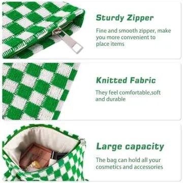 ZLFSRQ 3Pcs Checkered Makeup Bag for Women Large Cosmetic Bag Set Travel Toiletry Bag Makeup Pouch Bag for Purse Green Zipper Storage Bag Organizer Cute Small Aesthetic Girls Car Essentials Bag