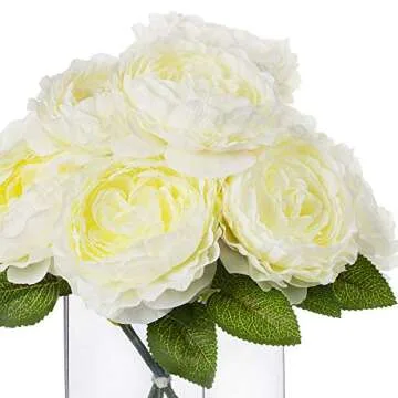 Silk Peony Flowers Arrangement in Clear Glass Vase