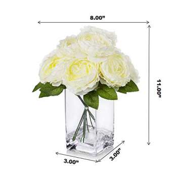 Silk Peony Flowers Arrangement in Clear Glass Vase