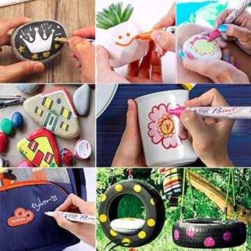 TFIVE Paint Pens Paint Markers Never Fade Quick Dry and Permanent, 12 Color Oil-Based Waterproof Paint Marker Pen Set for Rock Painting, Ceramic, Wood, Fabric, Plastic, Canvas, Glass, Mugs