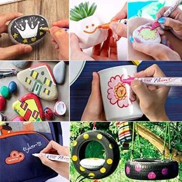 TFIVE Paint Pens Paint Markers Never Fade Quick Dry and Permanent, 12 Color Oil-Based Waterproof Paint Marker Pen Set for Rock Painting, Ceramic, Wood, Fabric, Plastic, Canvas, Glass, Mugs