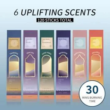 Huacense Incense Sticks - Set of 6 Variety Pack (120 Sticks)- Sandalwood, Lavender, Palo Santo, White Sage, Cedar, Lemon - Natural Non Toxic Incense Sticks Spiritual Healing