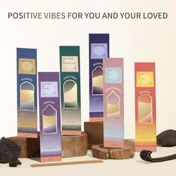 Huacense Incense Sticks - Set of 6 Variety Pack (120 Sticks)- Sandalwood, Lavender, Palo Santo, White Sage, Cedar, Lemon - Natural Non Toxic Incense Sticks Spiritual Healing