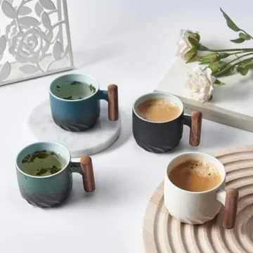BlogBlog Ceramic Espresso Cups with Wooden Handle