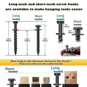 laffeya Picture Hanging Screws, Double-Headed Bear Claw Screw, 4in1 Hooks for Sawtooths, D-Rings, Wire and Keyholes (40, Black Mix Size)