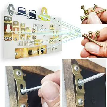 laffeya Picture Hanging Screws, Double-Headed Bear Claw Screw, 4in1 Hooks for Sawtooths, D-Rings, Wire and Keyholes (40, Black Mix Size)