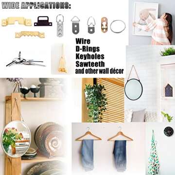 laffeya Picture Hanging Screws, Double-Headed Bear Claw Screw, 4in1 Hooks for Sawtooths, D-Rings, Wire and Keyholes (40, Black Mix Size)