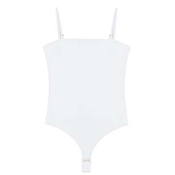 REORIA Women's Summer Sexy Adjustable Spaghetti Strap Square Neck Sleeveless Party Club Night Shirts Leotard Fashion Going Out Tank Thong Bodysuits Tops Trendy White Small