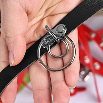 BANSSGOTH Womens Punk Leather Choker Double Ring Pendant Choker Collar Gothic Choker Necklace Dance ...