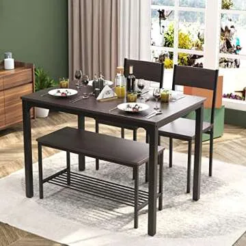 soges Dining Table Set for 4, 43.3 inch Kitchen Table Set with Chairs and Bench, 4 Piece Dining Room...