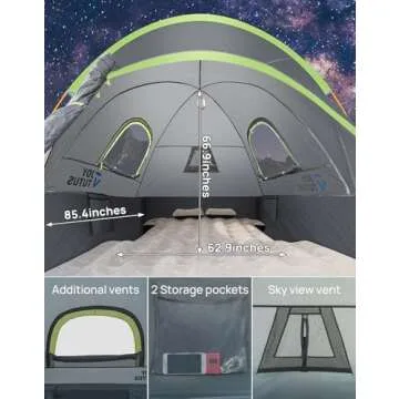 JOYTUTUS Pickup Truck Tent 5ft 2.0, Waterproof PU2000mm Double Layer for 2 Person, Portable Truck Bed Tent with Rainfly, Green, Aluminum Pole