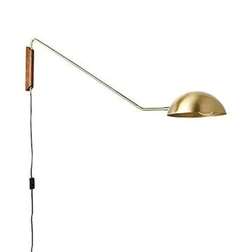 RUNNUP Creative Designer up/Down Bowl Shade Wall Sconce Plug-in Wall Mounted Reading Lamp Wall Lamp Single Light with Swing Arm Sconces for Study Room Dining Room Living Room Staircase Bedroom, Gold
