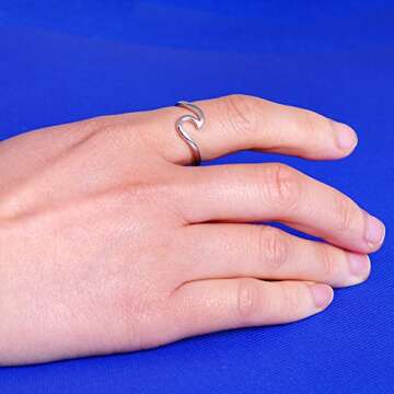 Bamos 925 Sterling Silver Wave Ring Ocean Beach Style for Women to Show Unlimited Beauty Sizes 7