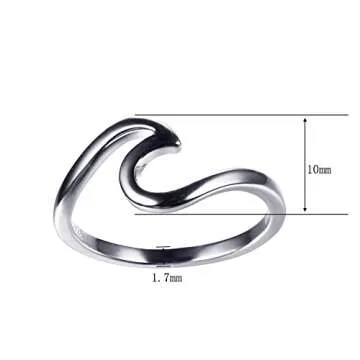 Bamos 925 Sterling Silver Wave Ring Ocean Beach Style for Women to Show Unlimited Beauty Sizes 7