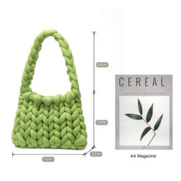 Maral Hand Knit Chunky Yarn Shoulder Bag For Women, Finger Crochet Hand Bag, Washable (Black)