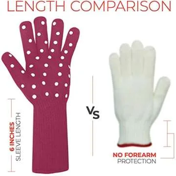 Oven Gloves with Fingers by Beets & Berry, Cooking Gloves Heat Resistant up to 650°F, for Small Hands, Baking Gloves Extra Long, BBQ Glove, Oven Glove, Kitchen Gloves for Oven, Grill Gloves, Maroon