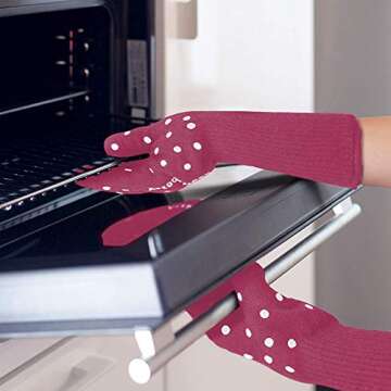 Oven Gloves with Fingers by Beets & Berry, Cooking Gloves Heat Resistant up to 650°F, for Small Hands, Baking Gloves Extra Long, BBQ Glove, Oven Glove, Kitchen Gloves for Oven, Grill Gloves, Maroon