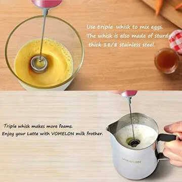 Electric Milk Frother Handheld,Travel Coffee Drink Mixer Batteries Included, 304 Stainless Steel Whisk for latte Cappuccino,Bulletproof Coffee Hot Chocolate,Egg Rose Pink