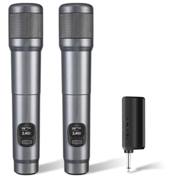 Wireless Microphone, Dual Cordless Handheld Dynamic Microphone with Rechargeable Receiver, Plug and ...