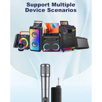 Wireless Microphone, Dual Cordless Handheld Dynamic Microphone with Rechargeable Receiver, Plug and Play, 200ft Range, Karaoke Microphone for Singing, Karaoke, Meeting, Conference, Church, Wedding