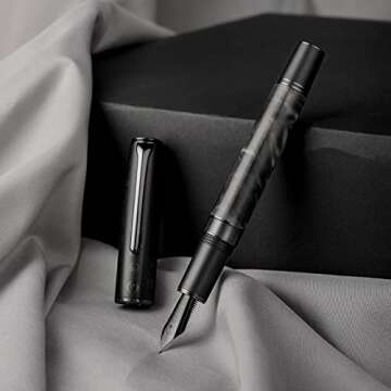Hongdian N7 Gray Resin Piston Fountain Pen, Iridium Extra Fine Nib Classic Pen Rabbot on Cap Top, Sm...