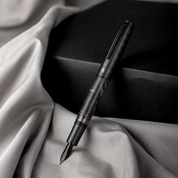 Hongdian N7 Gray Resin Piston Fountain Pen, Iridium Extra Fine Nib Classic Pen Rabbot on Cap Top, Smooth Writing Pen with Metal Box