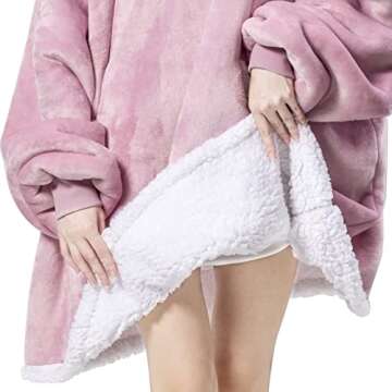 Sunolga Wearable Blanket Oversized Microfiber & Sherpa Wearable Blanket Hoodie, Sweatshirt with Hood Pocket and Sleeves, Super Soft Warm Plush Hooded Blanket for Adult Women Men,Pink
