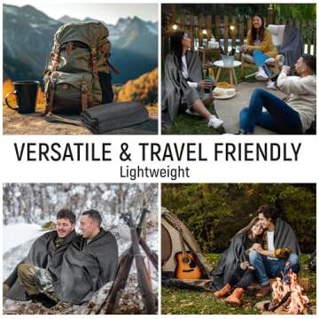 JMR Wool Camping Blanket - Warm Heavy Car Blanket & Camp Quilt - Survival Emergency Blanket for Sleeping Outdoors - Multi-Use Wool Blanket for Camping, Car & Home - 70% Wool, Grey, 62X84