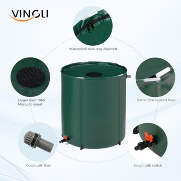 VINGLI 50 Gallon Collapsible Rain Barrel for Sustainable Water