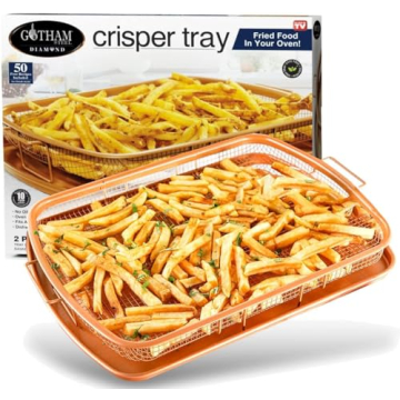 Gotham Steel Air Fryer Tray, 2 Piece Nonstick Copper Crisper Air Fry Basket For Convection Oven, Also Great For Baking & Crispy Foods, Dishwasher Safe – Large, 12.5” x 9”