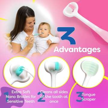 Extra Soft Toddler Toothbrush , Toddler toothbrushes 1-2 Toothhugger High Efficient 3 Sides Baby Too...