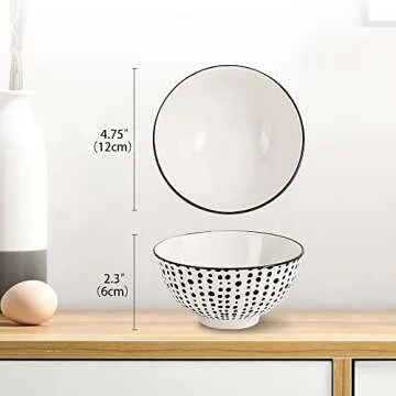 Elegant Japanese Dessert Bowls Set - 6 Porcelain Serving Bowls - 13oz - Microwave & Dishwasher Safe