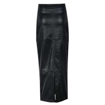 LEOROO Long Skirts for Women Trendy High Waisted A Line Business Casual Leather Maxi Skirt with Slit...