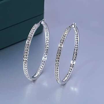 Ladies Earring Hoops-Stainless Steel Hoop Earrings for Women White Cubic Zirconia Large Big Hoop Ear...