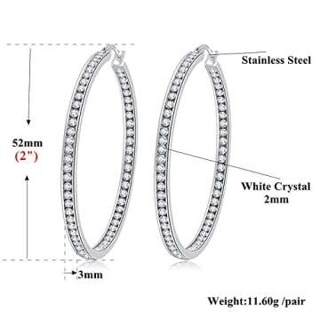 Elegant Stainless Steel Hoops with White Cubic Zirconia