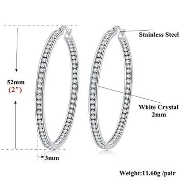 Elegant Stainless Steel Hoops with White Cubic Zirconia