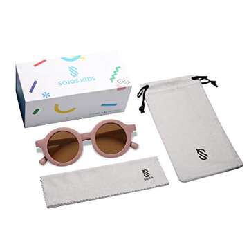 SOJOS Cute Round Polarized Sunglasses for Kids Girls Boys UV400 Protection De Sol Gafas Beach Holiday SK5606 Dark Pink