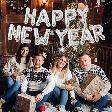 KatchOn, Silver Happy New Year Balloons - 16 Inch | New Years Balloons 2025, NYE Decorations 2025, N...